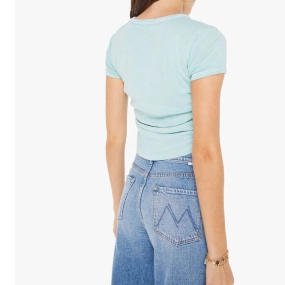 #33 NWT MOTHER Denim The It's A Cinch Side Ruched Tee in Eggshell Blue - Picture 5 of 6
